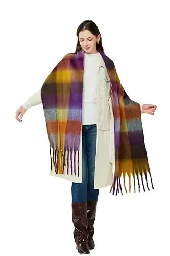 Yatemiole Women's CasModazoneere Big Coloured Checked Scarf Winter Warm Wrap Scarf - 6