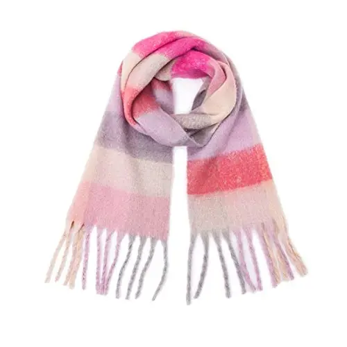 Yatemiole Women's CasModazoneere Big Coloured Checked Scarf Winter Warm Wrap Scarf - 7