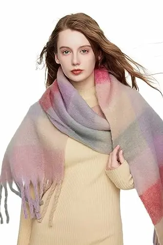 Yatemiole Women's CasModazoneere Big Coloured Checked Scarf Winter Warm Wrap Scarf - 4