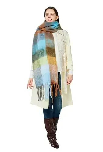 Yatemiole Women's CasModazoneere Big Coloured Checked Scarf Winter Warm Wrap Scarf - 2