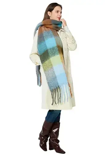 Yatemiole Women's CasModazoneere Big Coloured Checked Scarf Winter Warm Wrap Scarf - 3