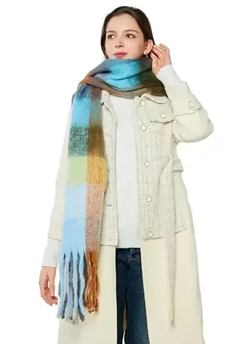 Yatemiole Women's CasModazoneere Big Coloured Checked Scarf Winter Warm Wrap Scarf - 4