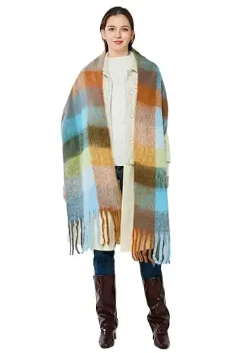 Yatemiole Women's CasModazoneere Big Coloured Checked Scarf Winter Warm Wrap Scarf - 6