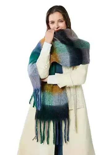 Yatemiole Women's CasModazoneere Big Coloured Checked Scarf Winter Warm Wrap Scarf - 3