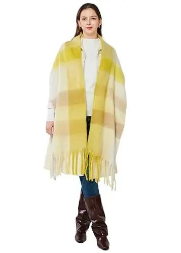 Yatemiole Women's CasModazoneere Big Coloured Checked Scarf Winter Warm Wrap Scarf - 12