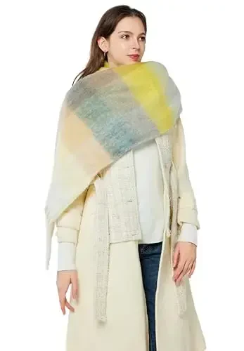 Yatemiole Women's CasModazoneere Big Coloured Checked Scarf Winter Warm Wrap Scarf - 4