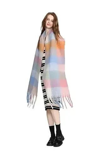 Yatemiole Women's CasModazoneere Big Coloured Checked Scarf Winter Warm Wrap Scarf - 6