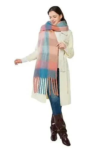 Yatemiole Women's CasModazoneere Big Coloured Checked Scarf Winter Warm Wrap Scarf - 3