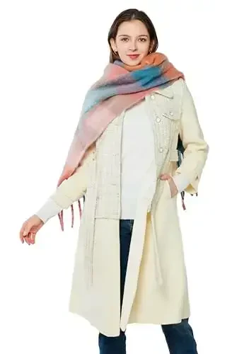 Yatemiole Women's CasModazoneere Big Coloured Checked Scarf Winter Warm Wrap Scarf - 4
