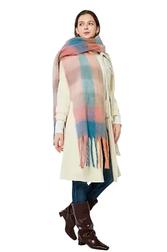 Yatemiole Women's CasModazoneere Big Coloured Checked Scarf Winter Warm Wrap Scarf - 2