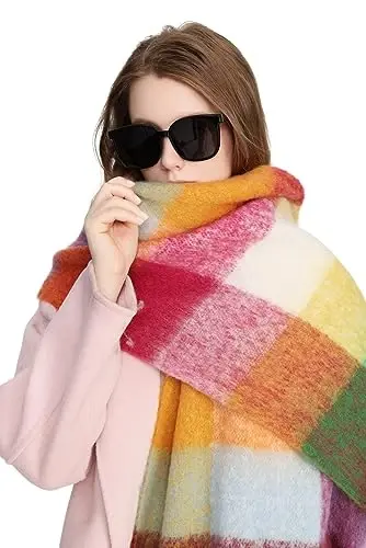 Yatemiole Women's CasModazoneere Big Coloured Checked Scarf Winter Warm Wrap Scarf - 8