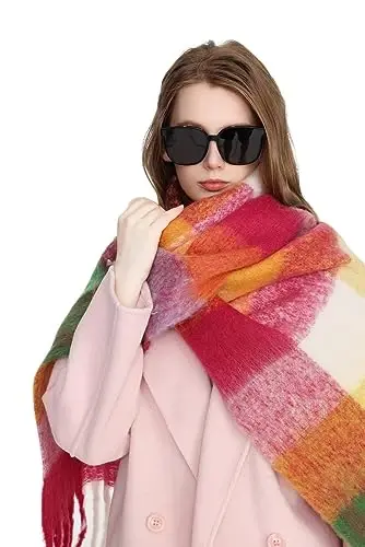 Yatemiole Women's CasModazoneere Big Coloured Checked Scarf Winter Warm Wrap Scarf - 9