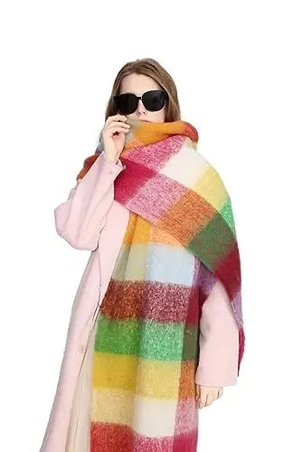 Yatemiole Women's CasModazoneere Big Coloured Checked Scarf Winter Warm Wrap Scarf - 11