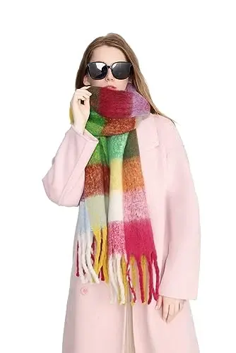 Yatemiole Women's CasModazoneere Big Coloured Checked Scarf Winter Warm Wrap Scarf - 12