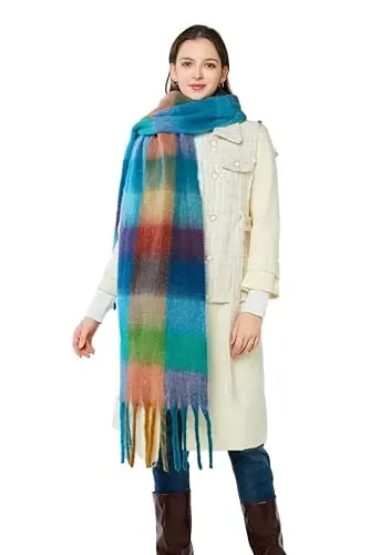 Yatemiole Women's CasModazoneere Big Coloured Checked Scarf Winter Warm Wrap Scarf - 8