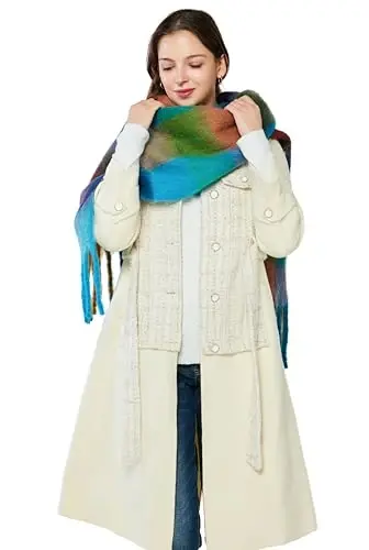 Yatemiole Women's CasModazoneere Big Coloured Checked Scarf Winter Warm Wrap Scarf - 6
