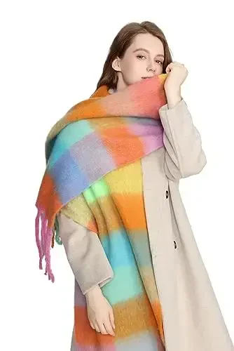 Yatemiole Women's CasModazoneere Big Coloured Checked Scarf Winter Warm Wrap Scarf - 4