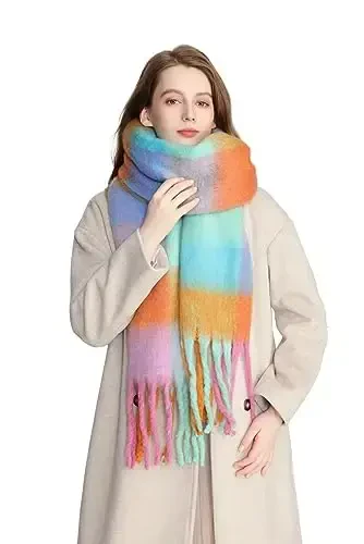Yatemiole Women's CasModazoneere Big Coloured Checked Scarf Winter Warm Wrap Scarf - 5