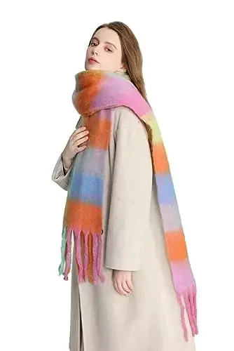 Yatemiole Women's CasModazoneere Big Coloured Checked Scarf Winter Warm Wrap Scarf - 6