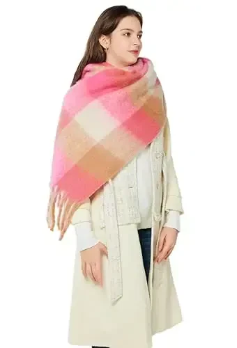 Yatemiole Women's CasModazoneere Big Coloured Checked Scarf Winter Warm Wrap Scarf - 5