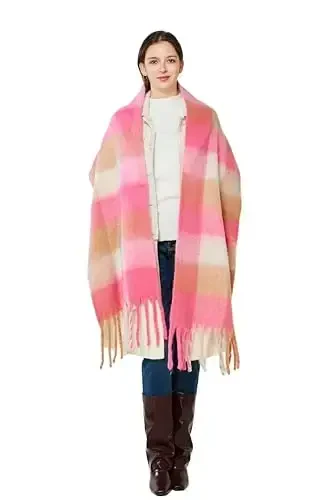 Yatemiole Women's CasModazoneere Big Coloured Checked Scarf Winter Warm Wrap Scarf - 6