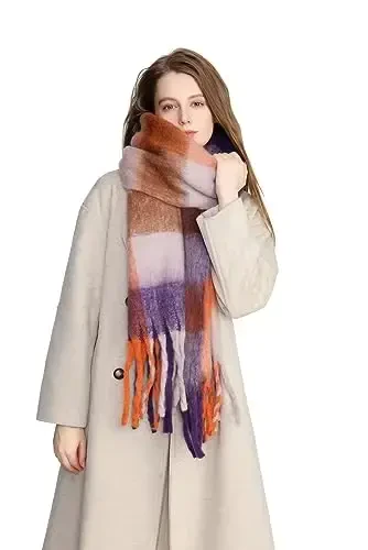 Yatemiole Women's CasModazoneere Big Coloured Checked Scarf Winter Warm Wrap Scarf - 3