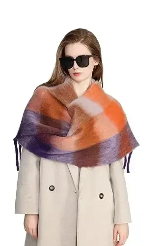 Yatemiole Women's CasModazoneere Big Coloured Checked Scarf Winter Warm Wrap Scarf - 4