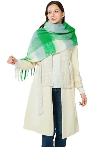 Yatemiole Women's CasModazoneere Big Coloured Checked Scarf Winter Warm Wrap Scarf - 4