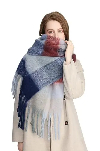 Yatemiole Women's CasModazoneere Big Coloured Checked Scarf Winter Warm Wrap Scarf - 4