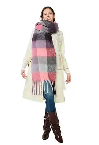 Yatemiole Women's CasModazoneere Big Coloured Checked Scarf Winter Warm Wrap Scarf - YATEMIOLE (1)