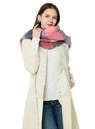 Yatemiole Women's CasModazoneere Big Coloured Checked Scarf Winter Warm Wrap Scarf - 4