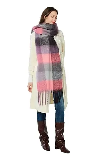 Yatemiole Women's CasModazoneere Big Coloured Checked Scarf Winter Warm Wrap Scarf - 6