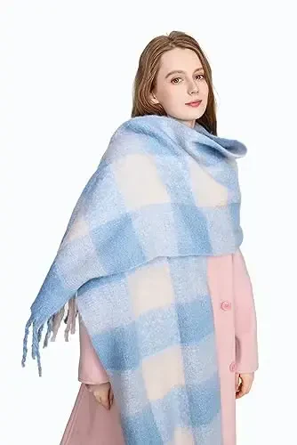Yatemiole Women's CasModazoneere Big Coloured Checked Scarf Winter Warm Wrap Scarf - 5