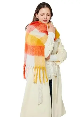 Yatemiole Women's CasModazoneere Big Coloured Checked Scarf Winter Warm Wrap Scarf - 5