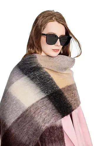 Yatemiole Women's CasModazoneere Big Coloured Checked Scarf Winter Warm Wrap Scarf - 3