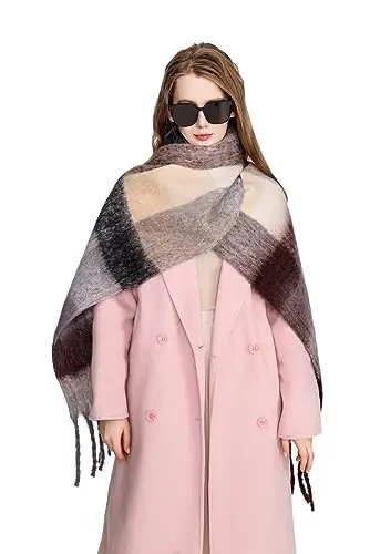 Yatemiole Women's CasModazoneere Big Coloured Checked Scarf Winter Warm Wrap Scarf - 4