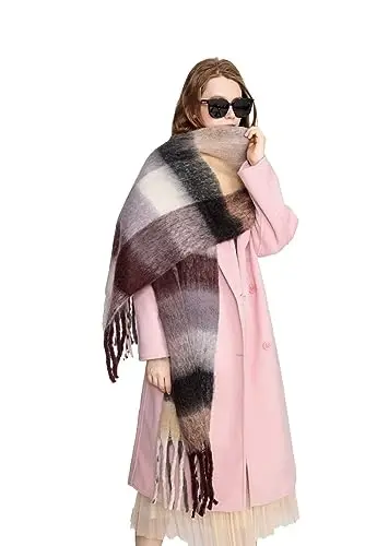 Yatemiole Women's CasModazoneere Big Coloured Checked Scarf Winter Warm Wrap Scarf - 5