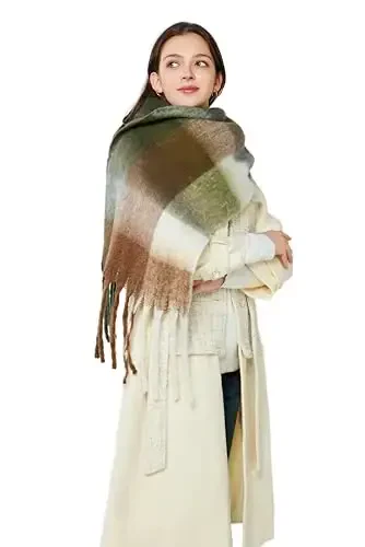 Yatemiole Women's CasModazoneere Big Coloured Checked Scarf Winter Warm Wrap Scarf - 4