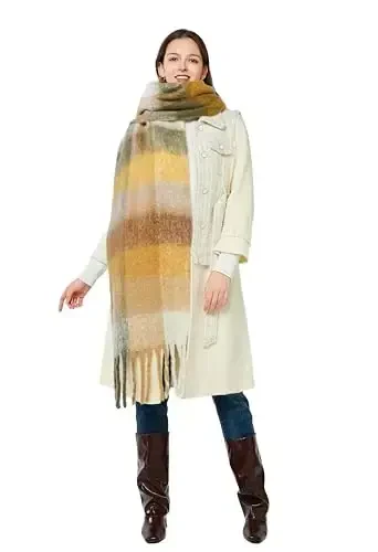 Yatemiole Women's CasModazoneere Big Coloured Checked Scarf Winter Warm Wrap Scarf - 2
