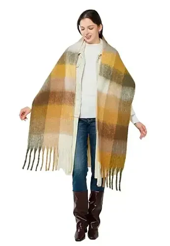 Yatemiole Women's CasModazoneere Big Coloured Checked Scarf Winter Warm Wrap Scarf - 6