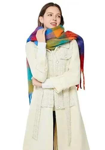 Yatemiole Women's CasModazoneere Big Coloured Checked Scarf Winter Warm Wrap Scarf - 3