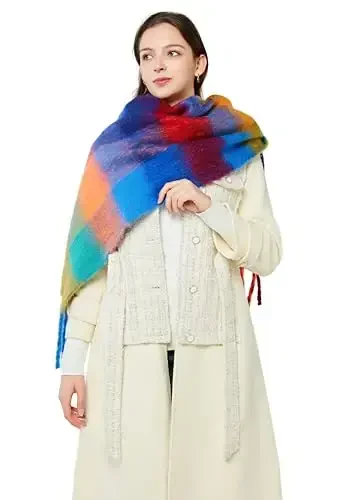 Yatemiole Women's CasModazoneere Big Coloured Checked Scarf Winter Warm Wrap Scarf - 4