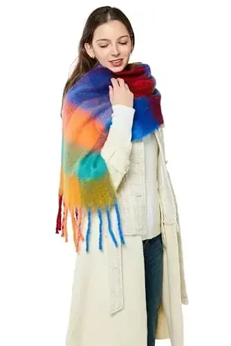 Yatemiole Women's CasModazoneere Big Coloured Checked Scarf Winter Warm Wrap Scarf - 5