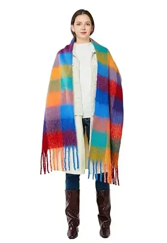 Yatemiole Women's CasModazoneere Big Coloured Checked Scarf Winter Warm Wrap Scarf - 6