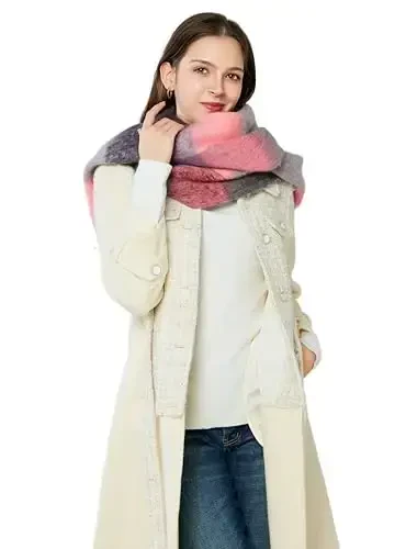 Yatemiole Женщины CasModazoneere Большой Цветной Клетчатый Шарф Зимний Теплый Шарф-Накидка - 4