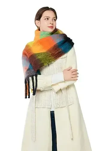 Yatemiole Женская CasModazoneere Большой Цветной Клетчатый Шарф Зимний Теплый Шарф-накидка - 6
