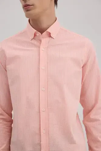 Yavru Ağzı Comfort Fit %100 Pamuk Çizgili Gömlek - 3