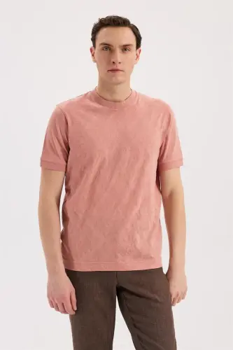 Yavru Ağzı Slim Fit Bisiklet Yaka Desenli %100 Pamuk T-Shirt - 1