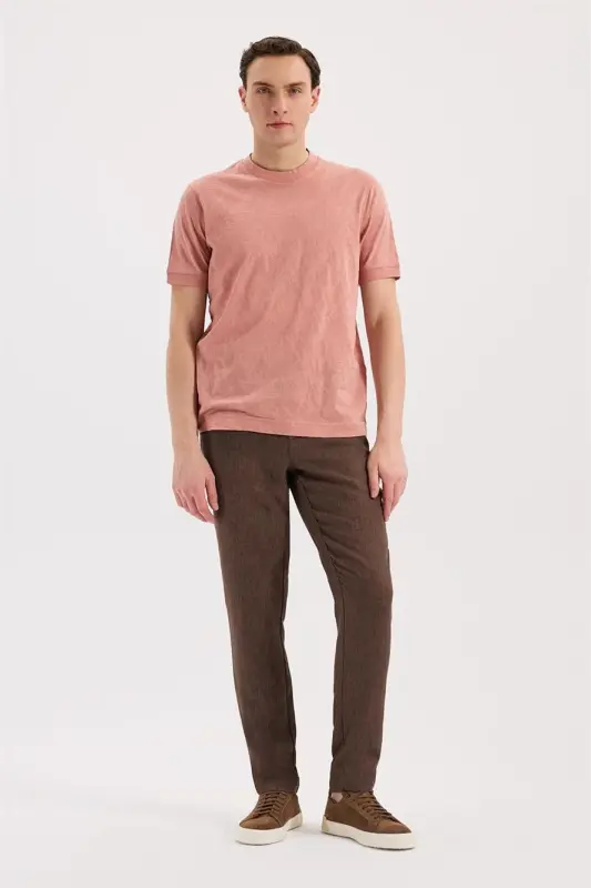 Yavru Ağzı Slim Fit Bisiklet Yaka Desenli %100 Pamuk T-Shirt - 2