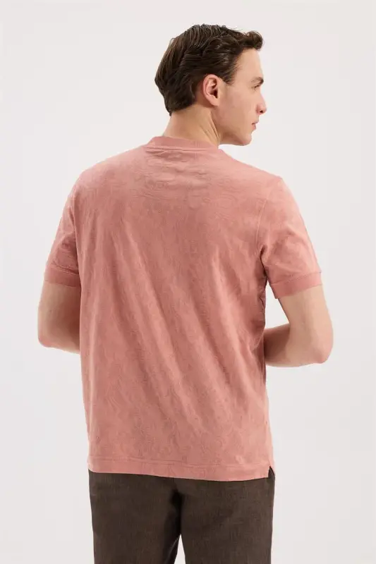 Yavru Ağzı Slim Fit Bisiklet Yaka Desenli %100 Pamuk T-Shirt - 4